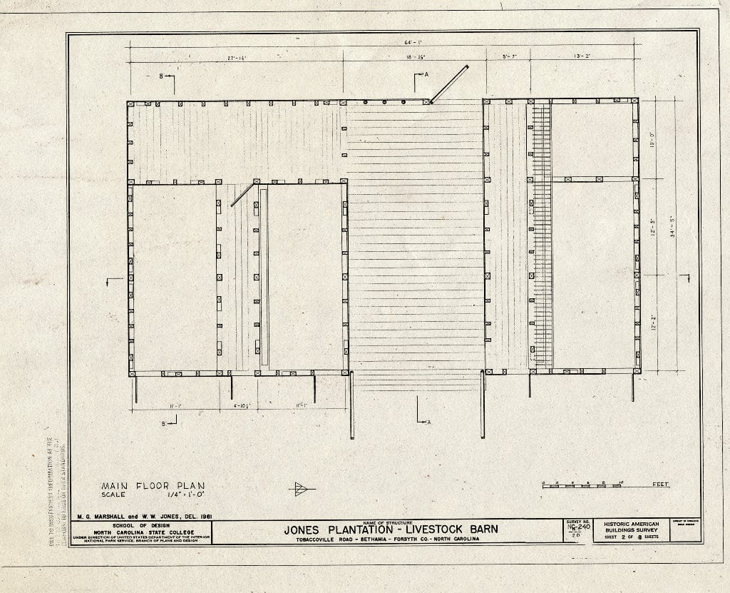 Historic Pictoric : Blueprint HABS NC,34-Beth,1A- (Sheet 2 of 8) - Jones Livestock Barn, Tobaccoville Road (Moved to South Main Street, Old Salem, Winston-Salem), Bethania, Forsyth County, NC