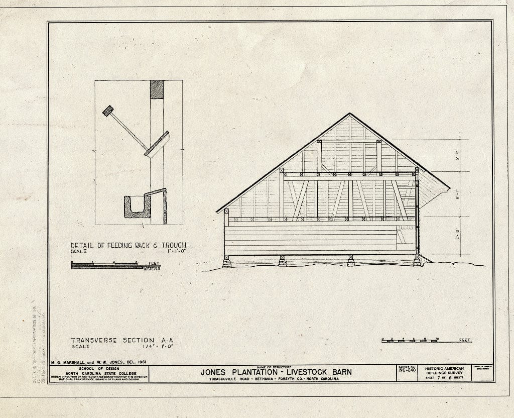 Historic Pictoric : Blueprint HABS NC,34-Beth,1A- (Sheet 7 of 8) - Jones Livestock Barn, Tobaccoville Road (Moved to South Main Street, Old Salem, Winston-Salem), Bethania, Forsyth County, NC