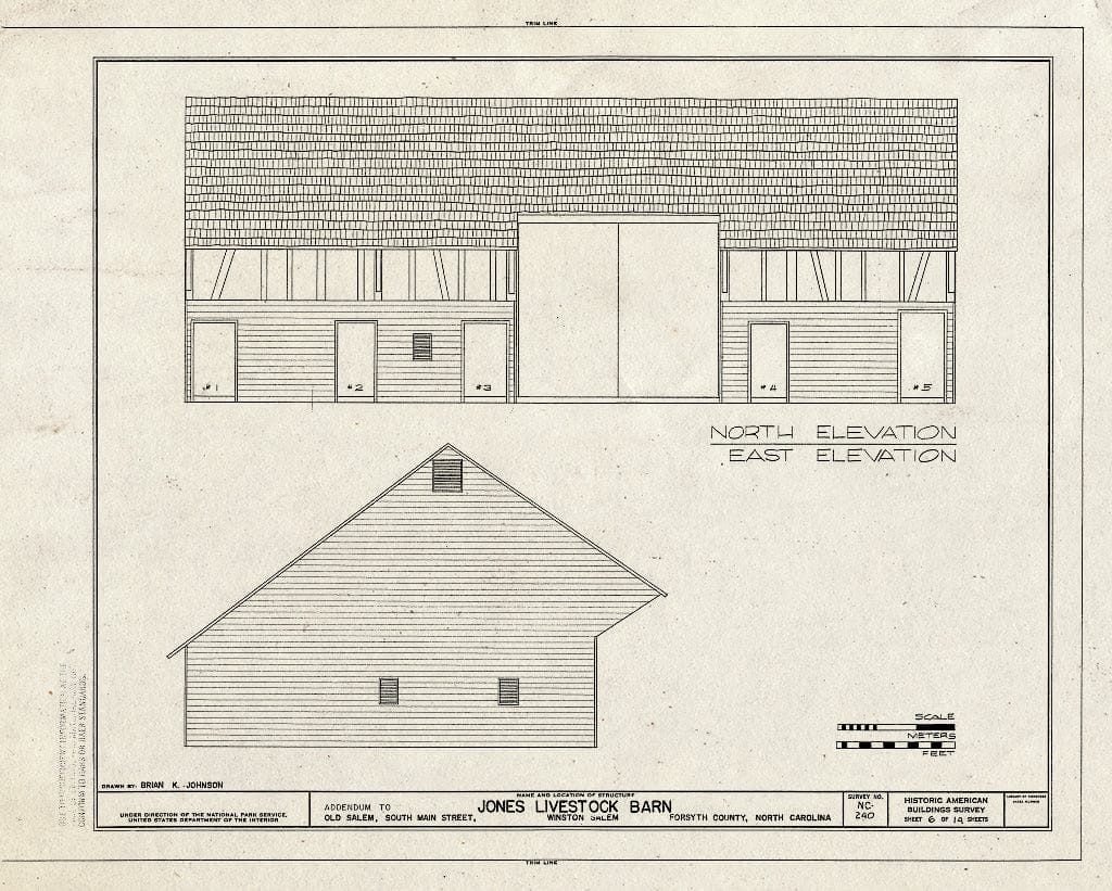 Historic Pictoric : Blueprint HABS NC,34-Beth,1A- (Sheet 6 of 14) - Jones Livestock Barn, Tobaccoville Road (Moved to South Main Street, Old Salem, Winston-Salem), Bethania, Forsyth County, NC
