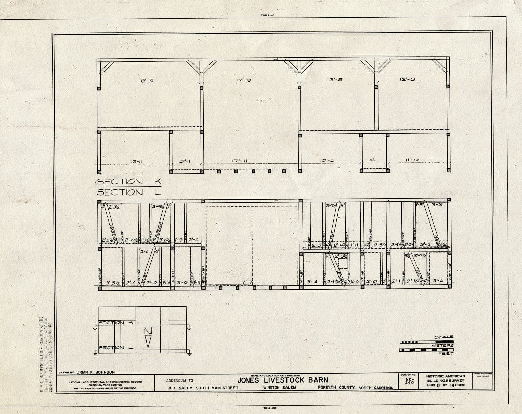 Historic Pictoric : Blueprint HABS NC,34-Beth,1A- (Sheet 12 of 14) - Jones Livestock Barn, Tobaccoville Road (Moved to South Main Street, Old Salem, Winston-Salem), Bethania, Forsyth County, NC