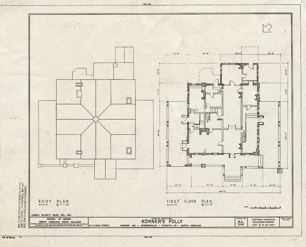 Historic Pictoric : Blueprint HABS NC,34-Kern,1- (Sheet 2 of 10) - Korner's Folly, 271 South Main Street, Kernersville, Forsyth County, NC