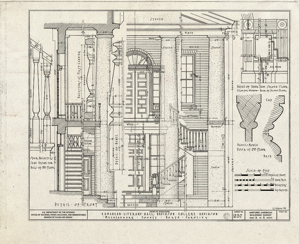 Historic Pictoric : Blueprint HABS NC,60-DAVSO,1A- (Sheet 2 of 2) - Davidson College, Eumanean Hall, Davidson, Mecklenburg County, NC
