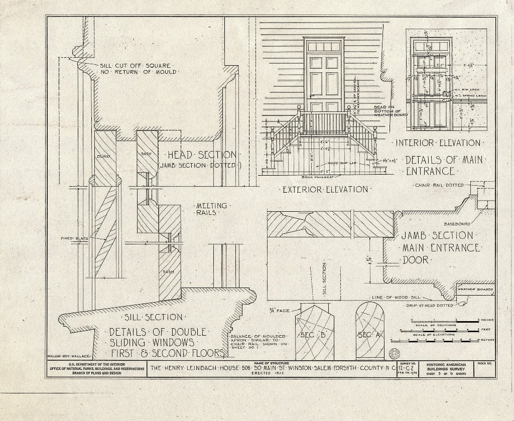 Historic Pictoric : Blueprint HABS NC,34-WINSA,7- (Sheet 3 of 6) - Henry Leinbach House, 508 South Main Street, Winston-Salem, Forsyth County, NC
