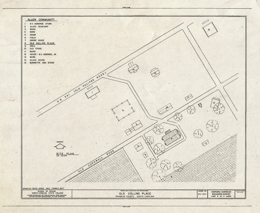 Historic Pictoric : Blueprint HABS NC,35-LOUBU.V,5- (Sheet 2 of 14) - Old Collins Place, State Route 561, Louisburg, Franklin County, NC