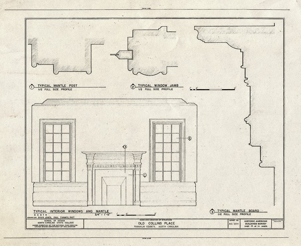 Historic Pictoric : Blueprint HABS NC,35-LOUBU.V,5- (Sheet 13 of 14) - Old Collins Place, State Route 561, Louisburg, Franklin County, NC