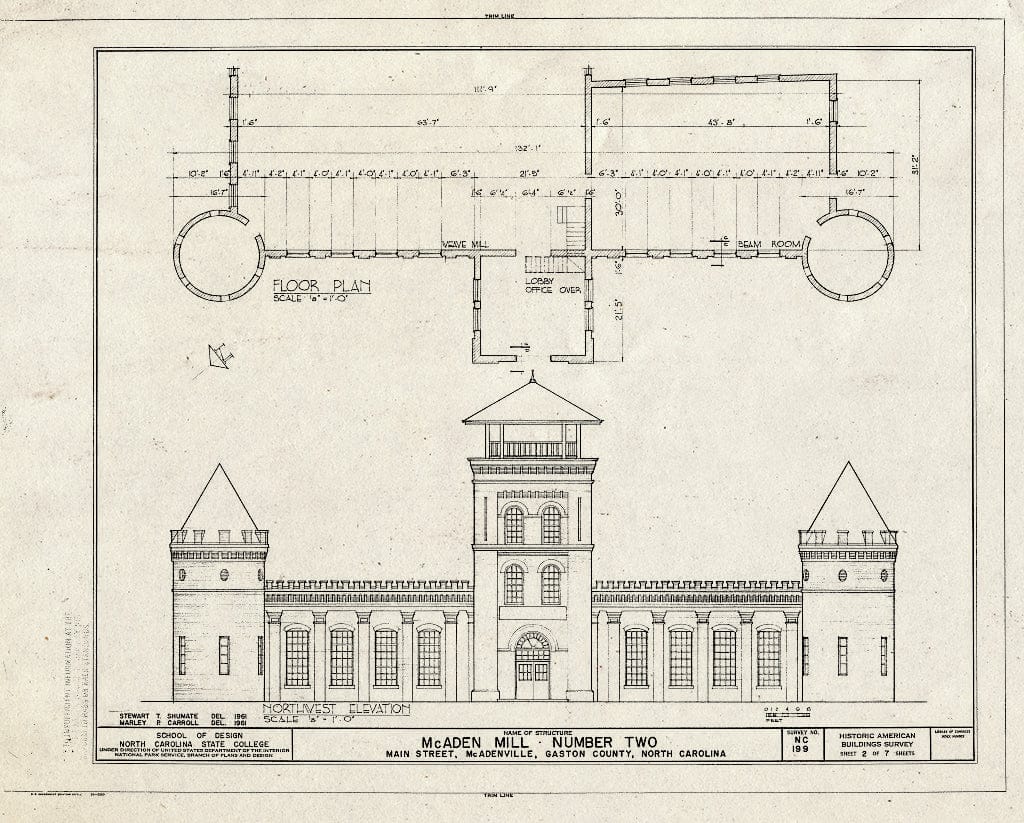 Historic Pictoric : Blueprint HABS NC,36-McAD,1B- (Sheet 2 of 7) - McAden Mill Number 2, Main Street, McAdenville, Gaston County, NC