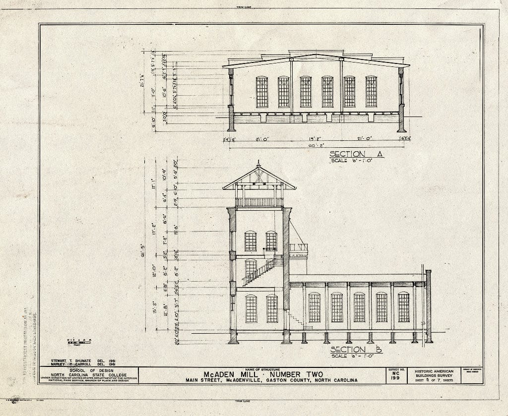Historic Pictoric : Blueprint HABS NC,36-McAD,1B- (Sheet 5 of 7) - McAden Mill Number 2, Main Street, McAdenville, Gaston County, NC