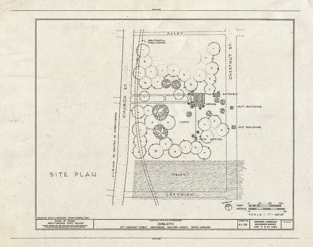 Historic Pictoric : Blueprint HABS NC,41-GREBO,1- (Sheet 3 of 29) - Dunleith, 677 Chestnut Street, Greensboro, Guilford County, NC