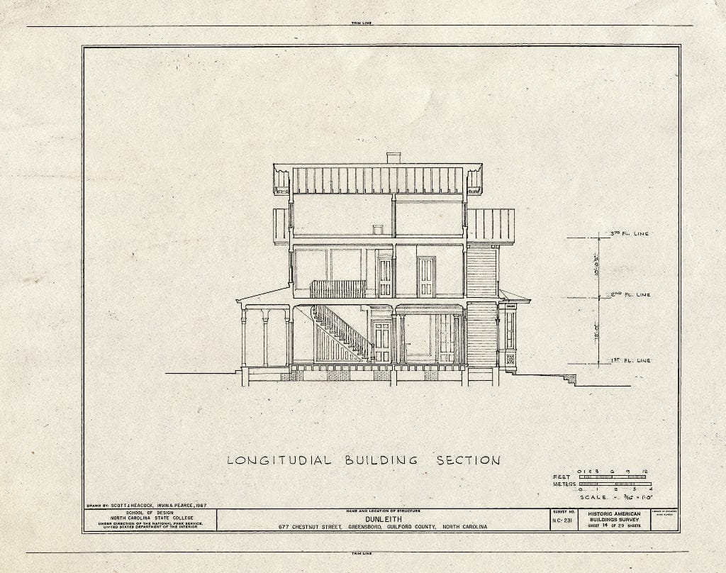 Historic Pictoric : Blueprint HABS NC,41-GREBO,1- (Sheet 14 of 29) - Dunleith, 677 Chestnut Street, Greensboro, Guilford County, NC