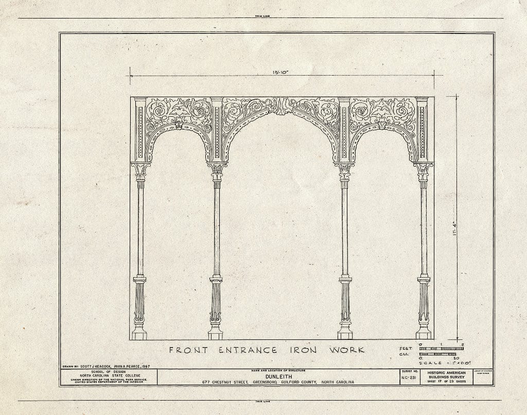 Historic Pictoric : Blueprint HABS NC,41-GREBO,1- (Sheet 17 of 29) - Dunleith, 677 Chestnut Street, Greensboro, Guilford County, NC