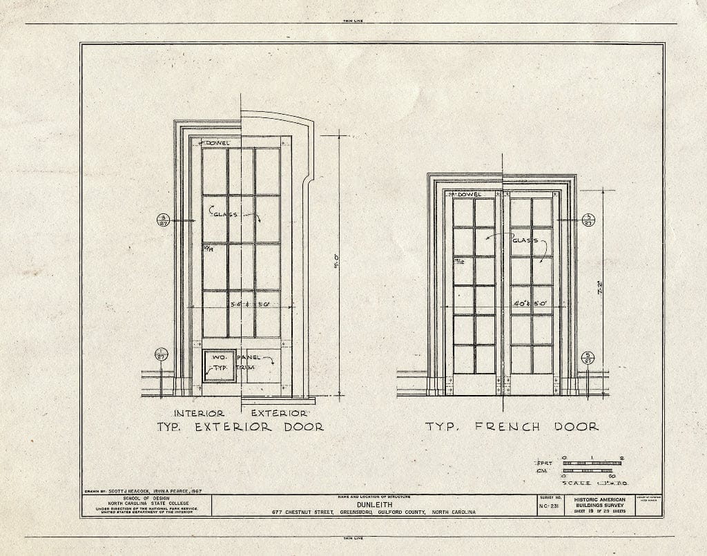 Historic Pictoric : Blueprint HABS NC,41-GREBO,1- (Sheet 19 of 29) - Dunleith, 677 Chestnut Street, Greensboro, Guilford County, NC