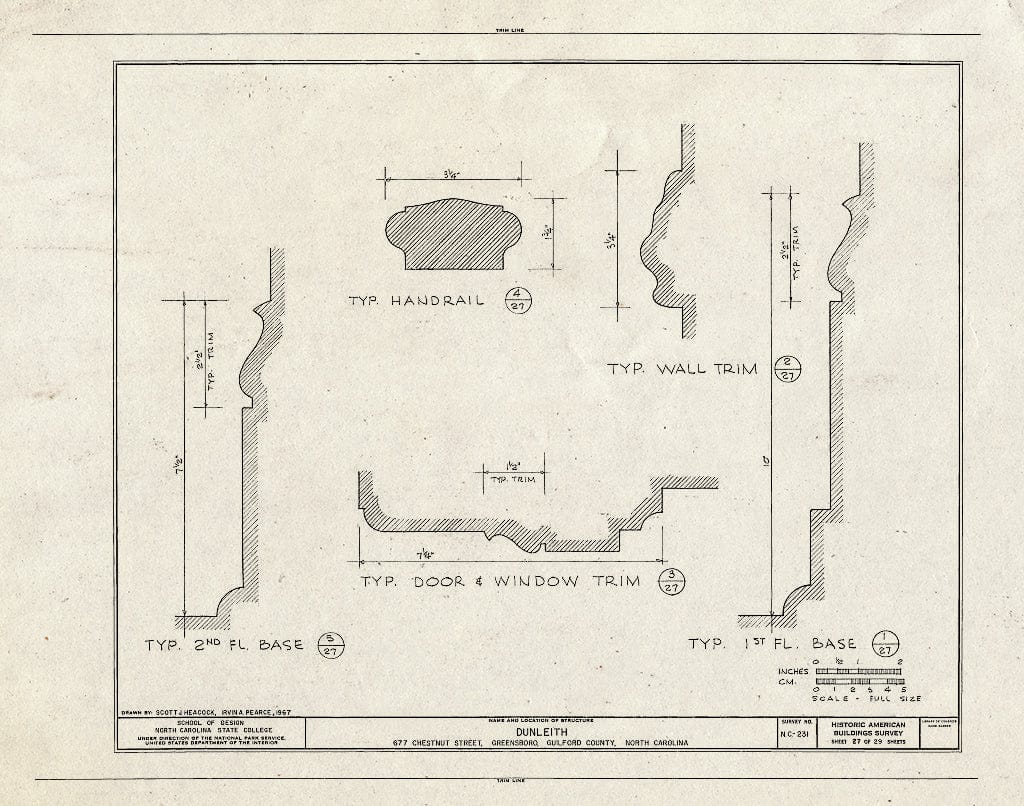 Historic Pictoric : Blueprint HABS NC,41-GREBO,1- (Sheet 27 of 29) - Dunleith, 677 Chestnut Street, Greensboro, Guilford County, NC