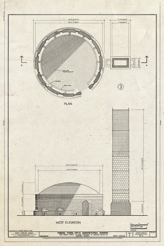Historic Pictoric : Blueprint HAER NC,41-GREBO,4- (Sheet 2 of 3) - Pomona Terra Cotta Manufacturing Company, West Market Street, Greensboro, Guilford County, NC