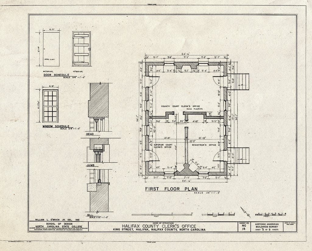 Historic Pictoric : Blueprint HABS NC,42-HAL,2- (Sheet 2 of 5) - Halifax County Clerk's Office, King & Market Streets, Halifax, Halifax County, NC