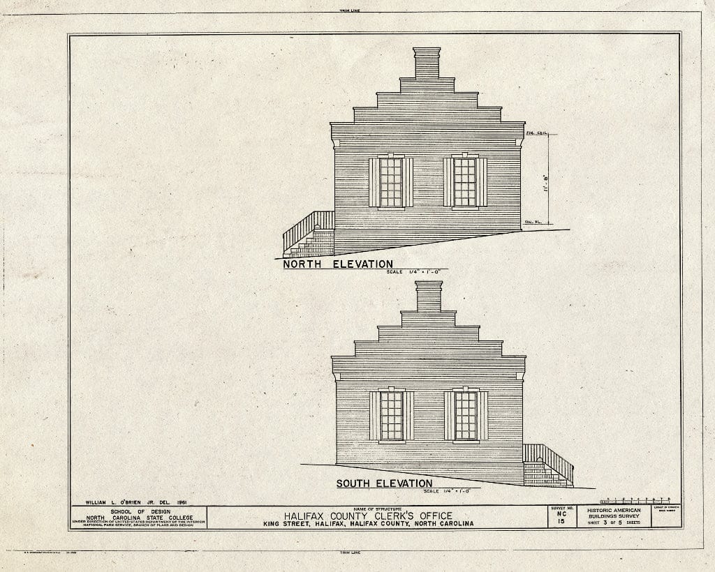 Historic Pictoric : Blueprint HABS NC,42-HAL,2- (Sheet 3 of 5) - Halifax County Clerk's Office, King & Market Streets, Halifax, Halifax County, NC