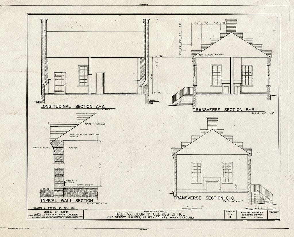 Historic Pictoric : Blueprint HABS NC,42-HAL,2- (Sheet 5 of 5) - Halifax County Clerk's Office, King & Market Streets, Halifax, Halifax County, NC