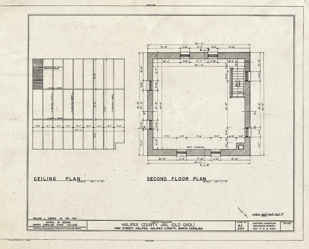 Historic Pictoric : Blueprint HABS NC,42-HAL,6- (Sheet 3 of 6) - Halifax County Jail, King Street, Halifax, Halifax County, NC