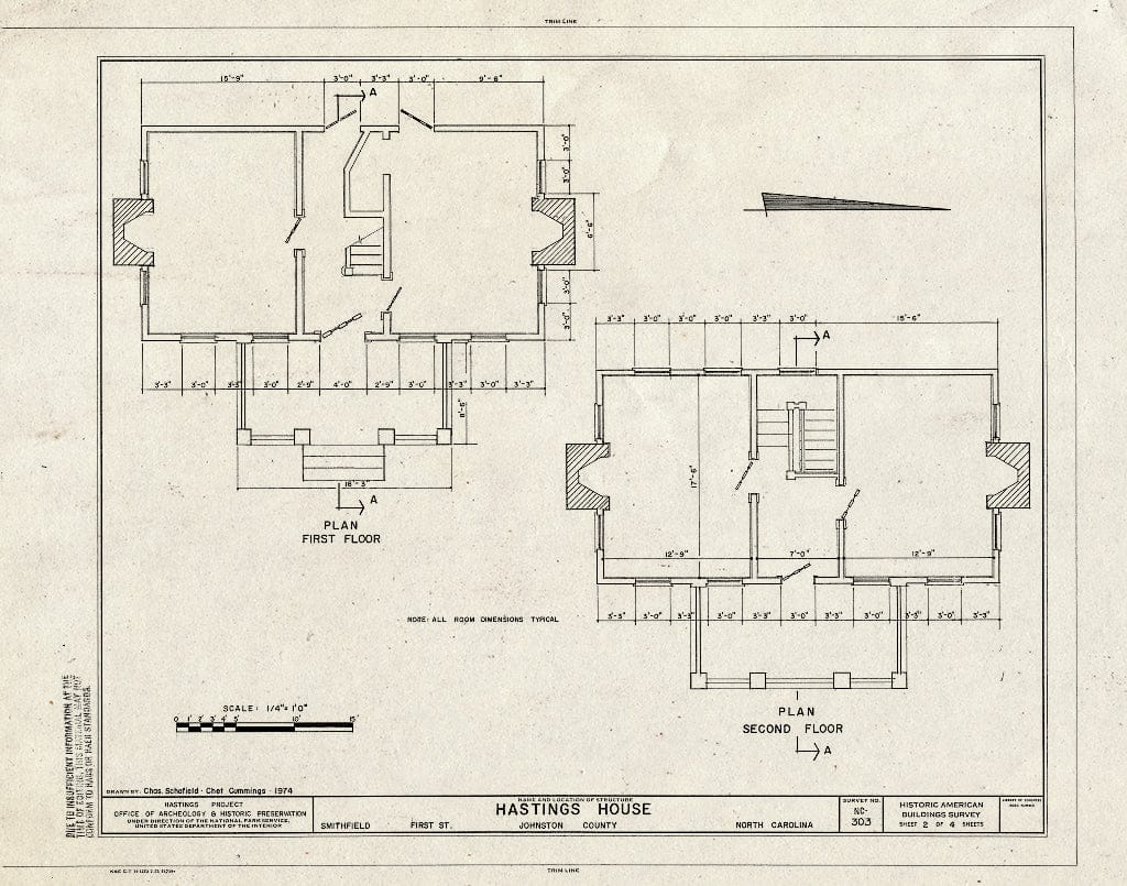 Historic Pictoric : Blueprint HABS NC,51-Smit,1- (Sheet 2 of 4) - Hastings House, Johnston Street (Moved to First Street), Smithfield, Johnston County, NC