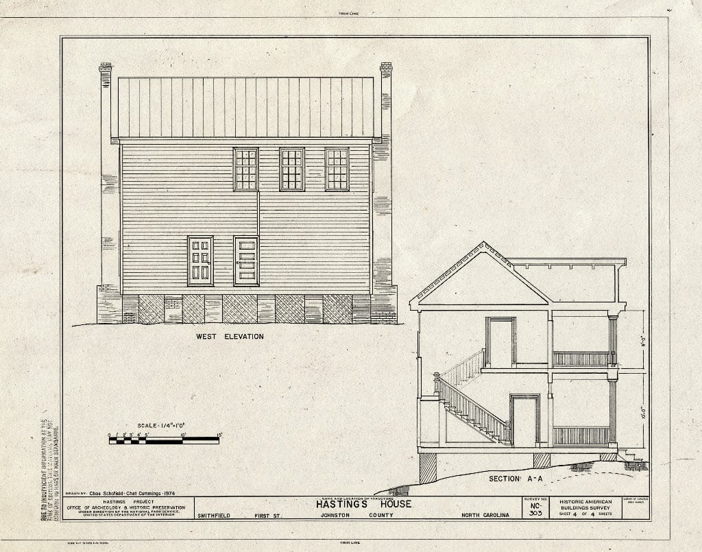 Historic Pictoric : Blueprint HABS NC,51-Smit,1- (Sheet 4 of 4) - Hastings House, Johnston Street (Moved to First Street), Smithfield, Johnston County, NC