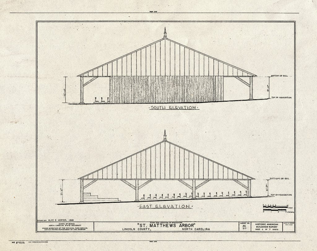 Historic Pictoric : Blueprint HABS NC,55-Maid.V,1- (Sheet 4 of 7) - St. Matthew's Arbor, State Route 321, Maiden, Catawba County, NC