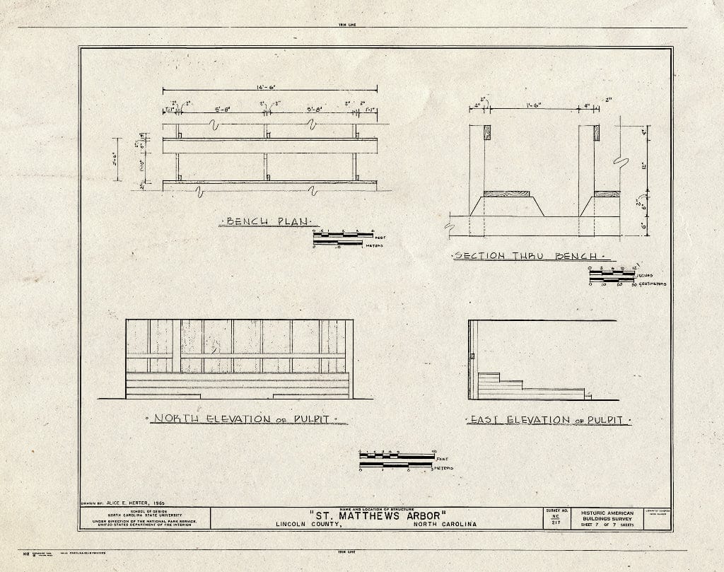 Historic Pictoric : Blueprint HABS NC,55-Maid.V,1- (Sheet 7 of 7) - St. Matthew's Arbor, State Route 321, Maiden, Catawba County, NC