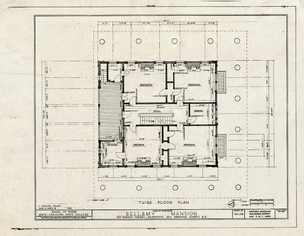 Historic Pictoric : Blueprint HABS NC,65-WILM,3- (Sheet 3 of 11) - Bellamy Mansion, 503 Market Street, Wilmington, New Hanover County, NC
