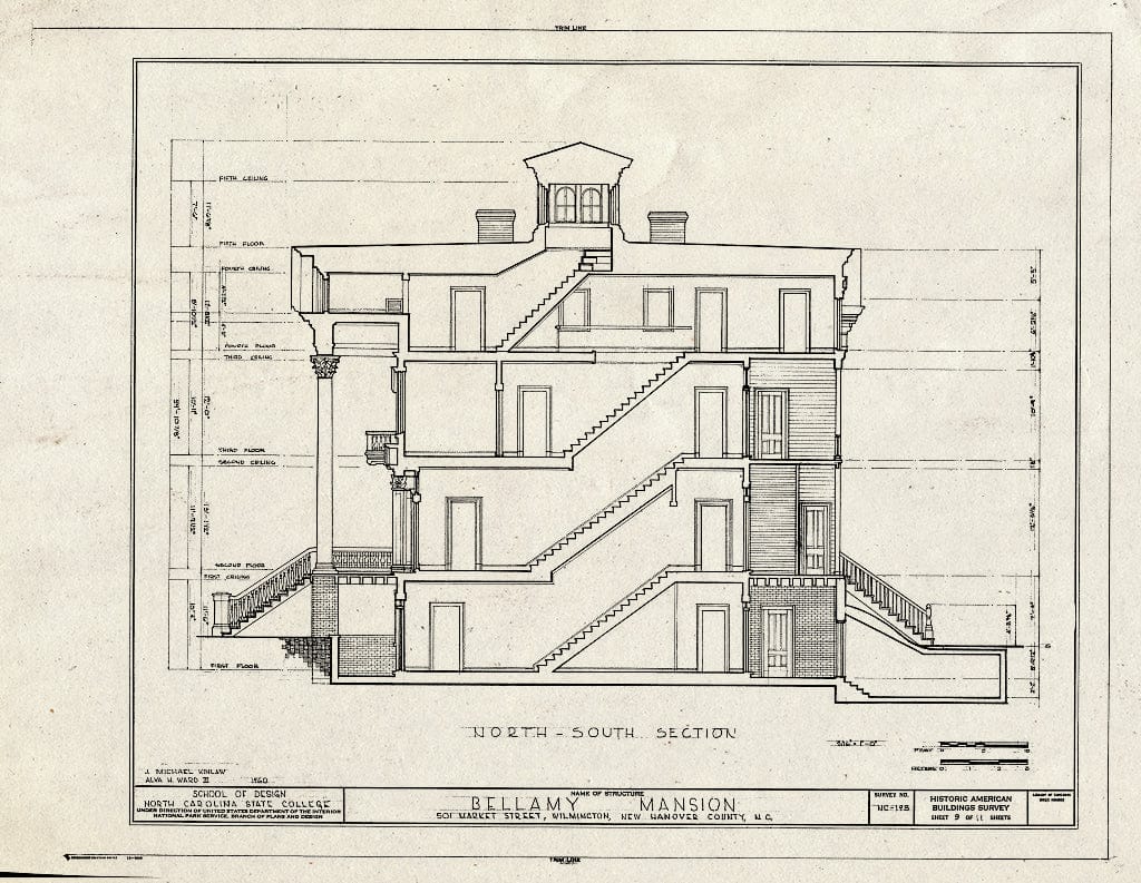 Historic Pictoric : Blueprint HABS NC,65-WILM,3- (Sheet 9 of 11) - Bellamy Mansion, 503 Market Street, Wilmington, New Hanover County, NC