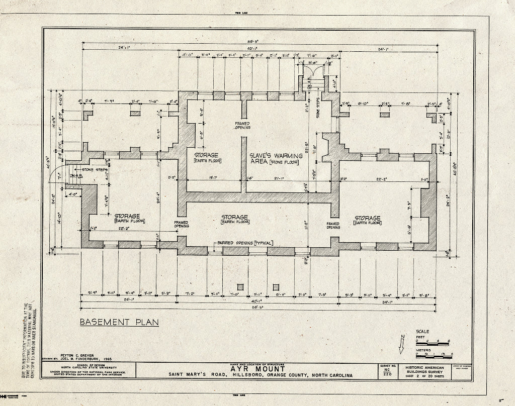 Historic Pictoric : Blueprint HABS NC,68-HILBO,18- (Sheet 2 of 20) - Ayr Mount, Saint Mary's Road, Hillsborough, Orange County, NC