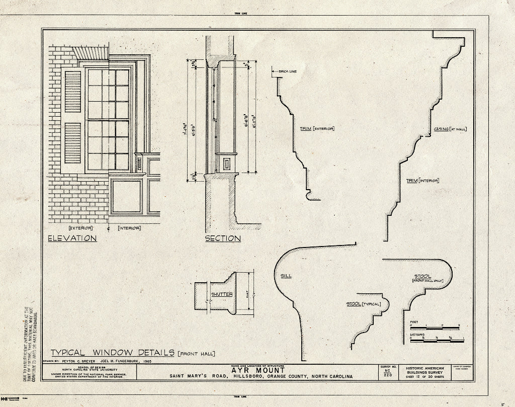 Historic Pictoric : Blueprint HABS NC,68-HILBO,18- (Sheet 12 of 20) - Ayr Mount, Saint Mary's Road, Hillsborough, Orange County, NC