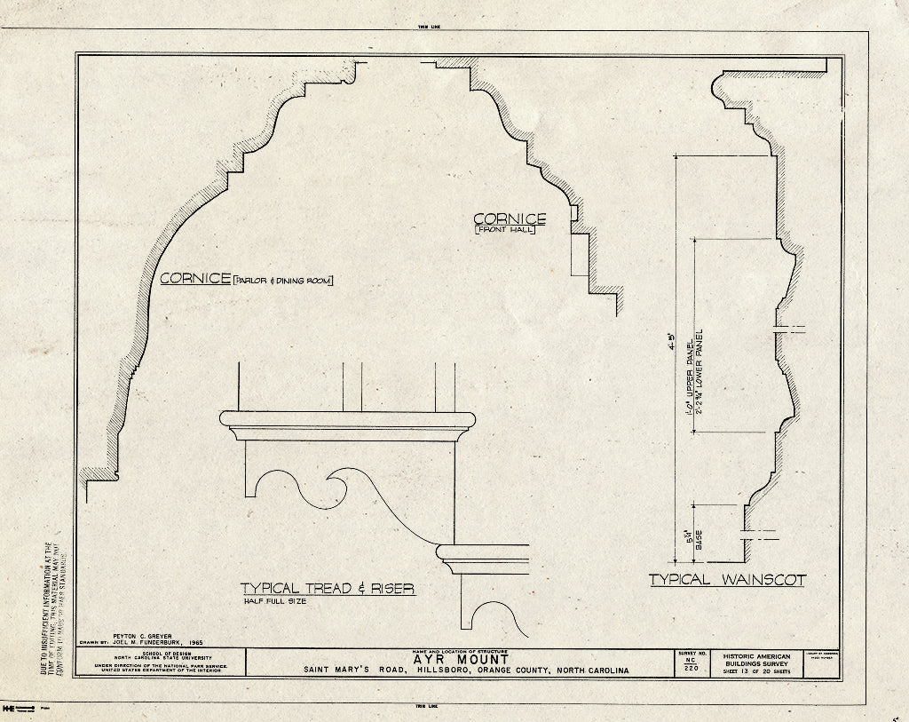 Historic Pictoric : Blueprint HABS NC,68-HILBO,18- (Sheet 13 of 20) - Ayr Mount, Saint Mary's Road, Hillsborough, Orange County, NC