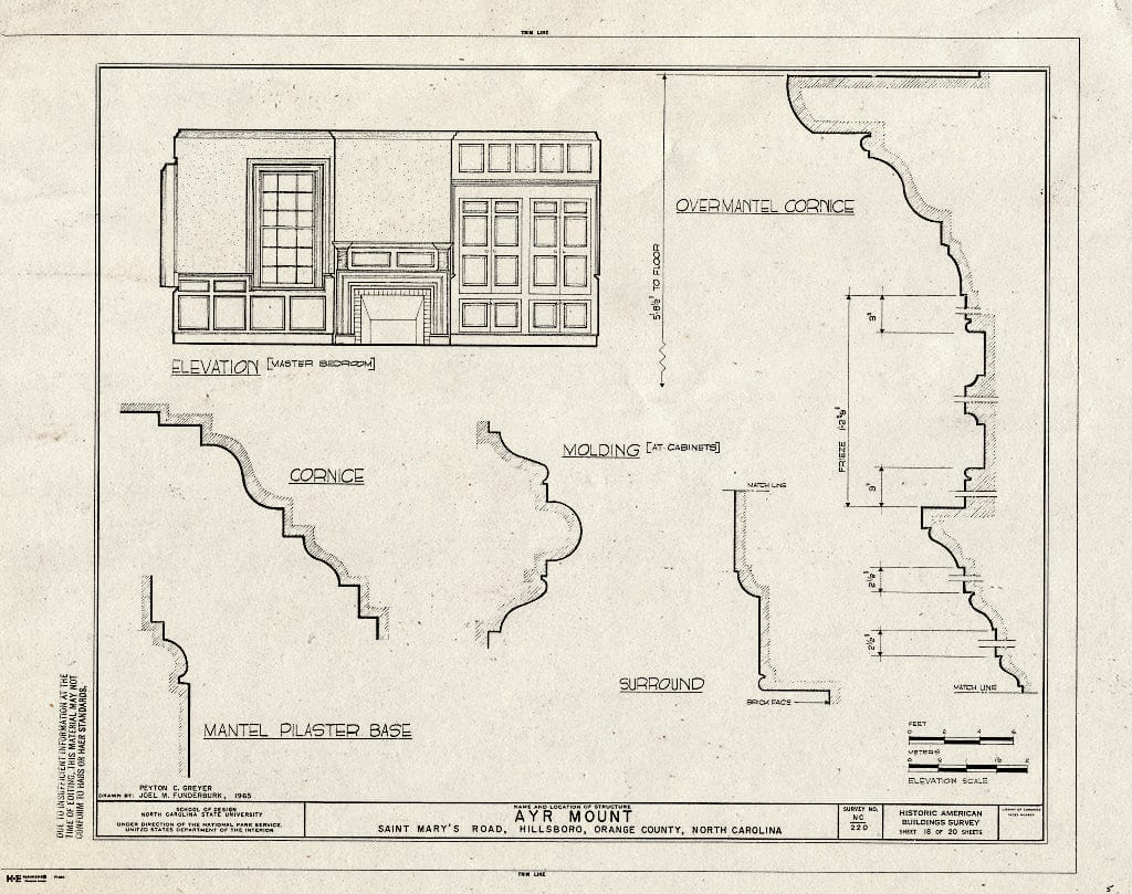 Historic Pictoric : Blueprint HABS NC,68-HILBO,18- (Sheet 18 of 20) - Ayr Mount, Saint Mary's Road, Hillsborough, Orange County, NC