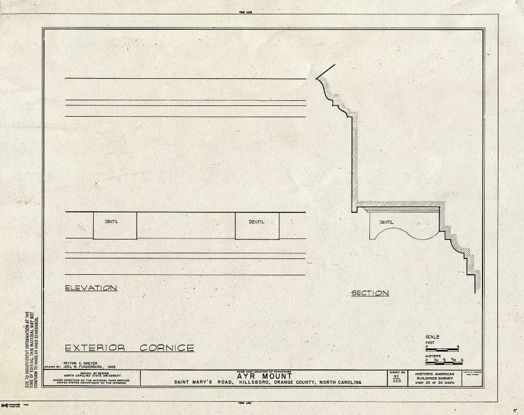 Historic Pictoric : Blueprint HABS NC,68-HILBO,18- (Sheet 20 of 20) - Ayr Mount, Saint Mary's Road, Hillsborough, Orange County, NC