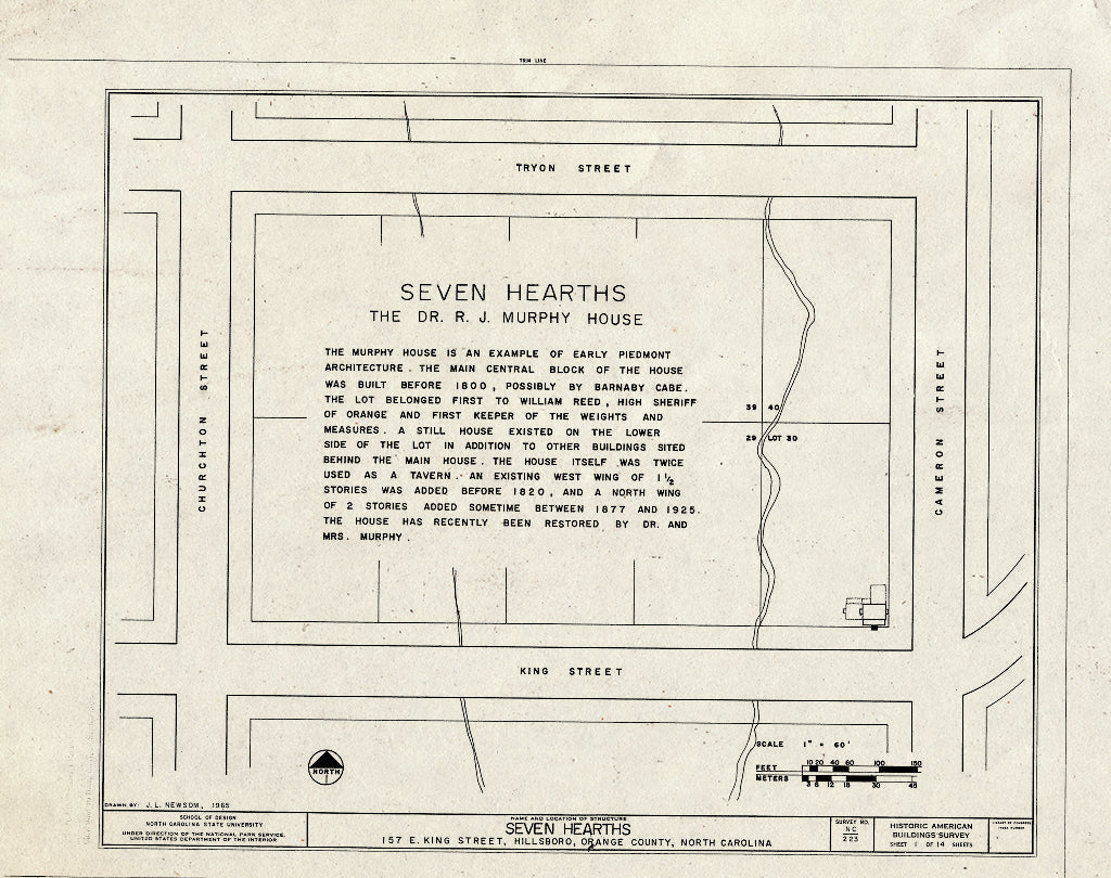 Historic Pictoric : Blueprint HABS NC,68-HILBO,14- (Sheet 1 of 14) - Seven Hearths, 157 East King Street, Hillsborough, Orange County, NC