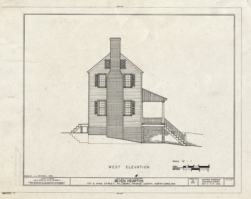 Historic Pictoric : Blueprint HABS NC,68-HILBO,14- (Sheet 6 of 14) - Seven Hearths, 157 East King Street, Hillsborough, Orange County, NC
