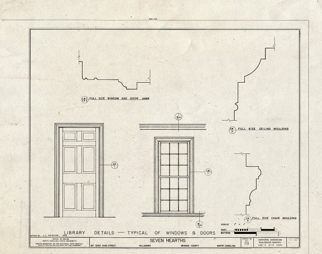Historic Pictoric : Blueprint HABS NC,68-HILBO,14- (Sheet 11 of 14) - Seven Hearths, 157 East King Street, Hillsborough, Orange County, NC