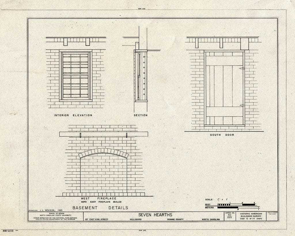 Historic Pictoric : Blueprint HABS NC,68-HILBO,14- (Sheet 12 of 14) - Seven Hearths, 157 East King Street, Hillsborough, Orange County, NC