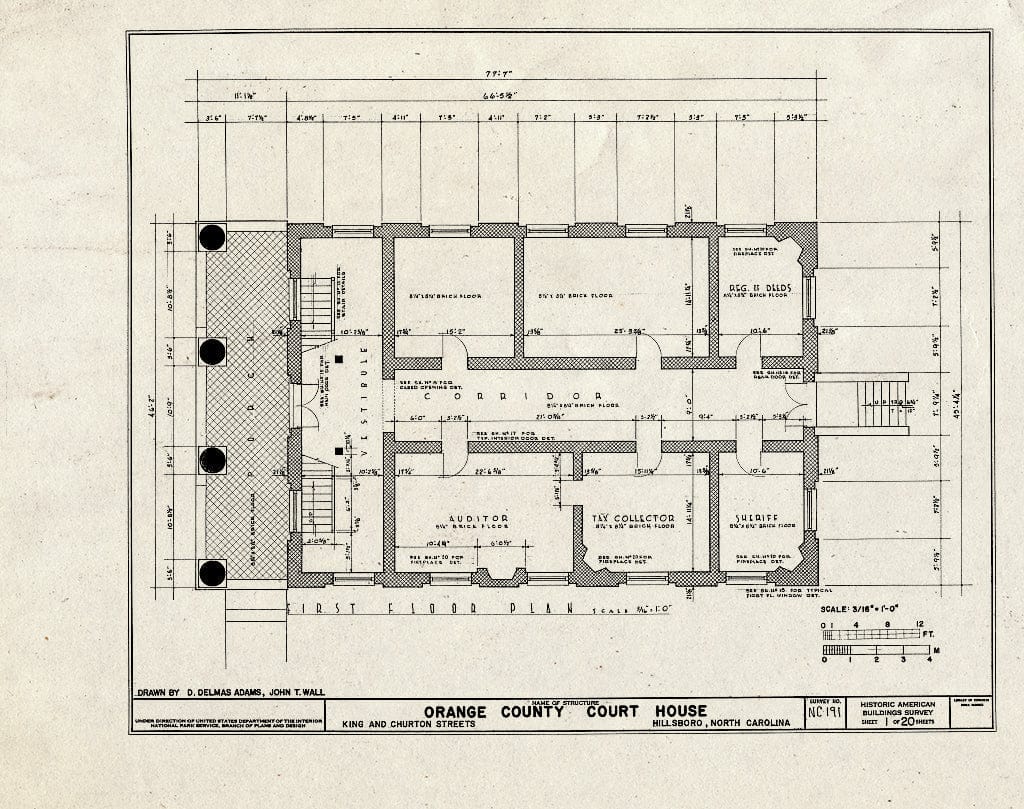 Historic Pictoric : Blueprint HABS NC,68-HILBO,4- (Sheet 1 of 20) - Orange County Courthouse, King & Churton Streets, Hillsborough, Orange County, NC