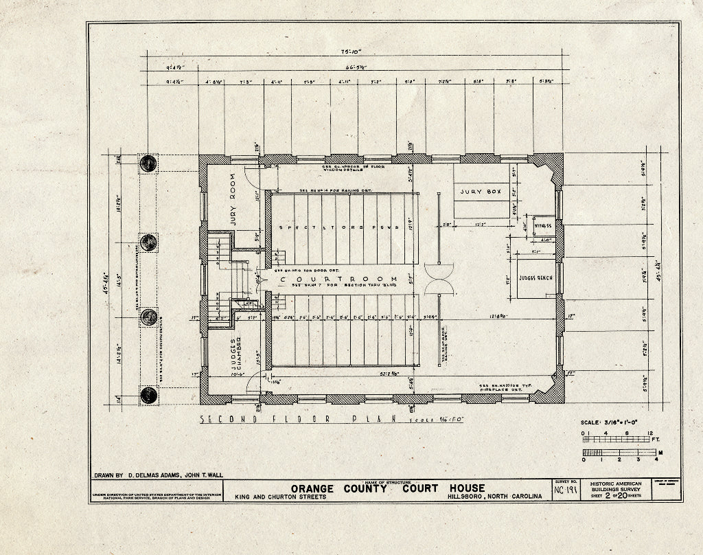 Historic Pictoric : Blueprint HABS NC,68-HILBO,4- (Sheet 2 of 20) - Orange County Courthouse, King & Churton Streets, Hillsborough, Orange County, NC