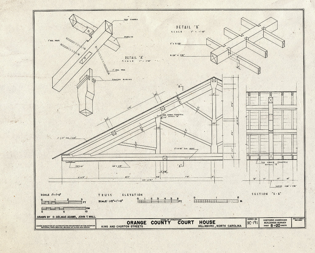 Historic Pictoric : Blueprint HABS NC,68-HILBO,4- (Sheet 8 of 20) - Orange County Courthouse, King & Churton Streets, Hillsborough, Orange County, NC