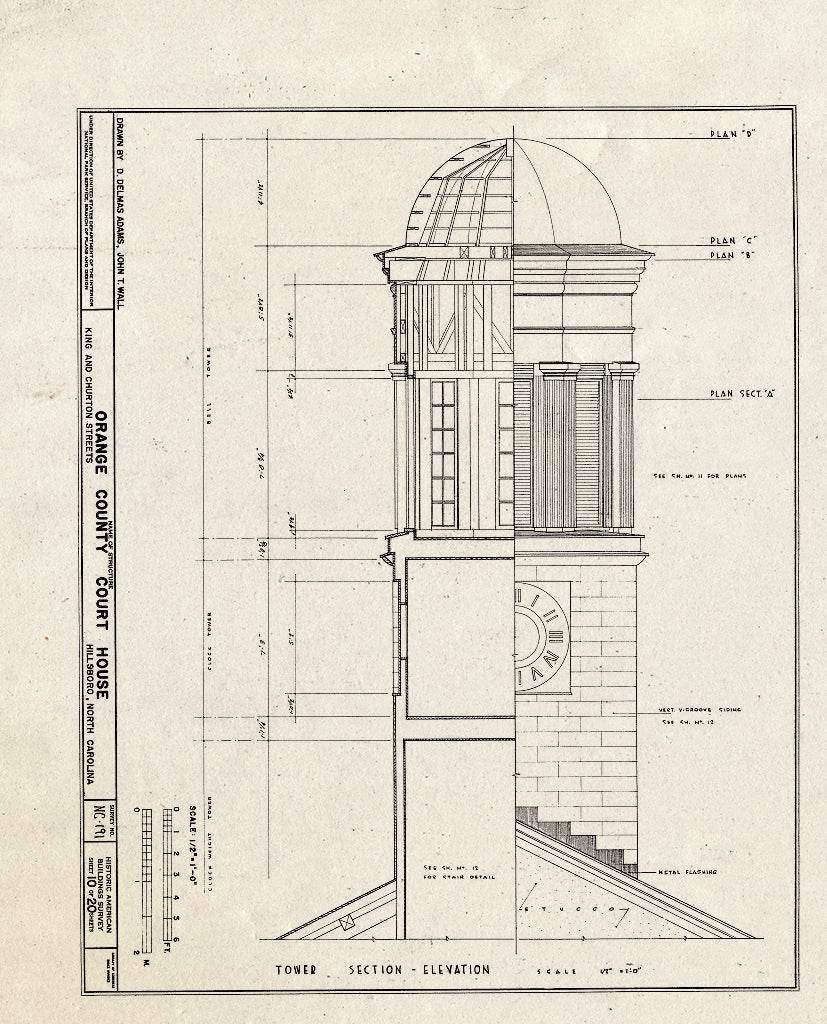 Historic Pictoric : Blueprint HABS NC,68-HILBO,4- (Sheet 10 of 20) - Orange County Courthouse, King & Churton Streets, Hillsborough, Orange County, NC