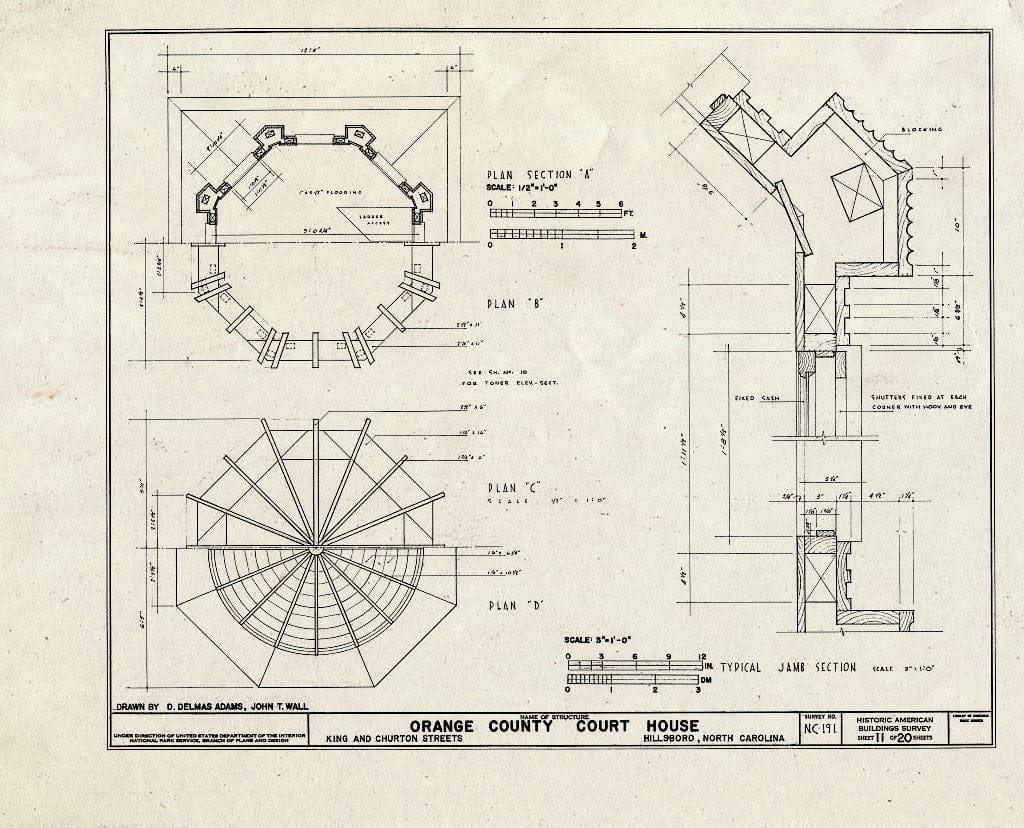 Historic Pictoric : Blueprint HABS NC,68-HILBO,4- (Sheet 11 of 20) - Orange County Courthouse, King & Churton Streets, Hillsborough, Orange County, NC