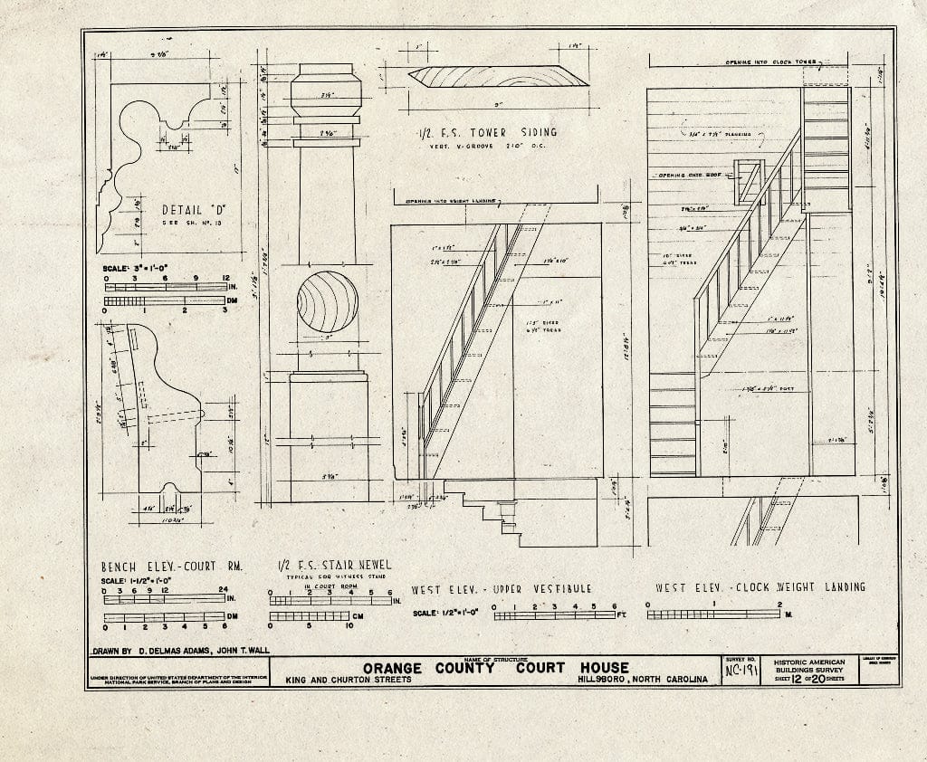 Historic Pictoric : Blueprint HABS NC,68-HILBO,4- (Sheet 12 of 20) - Orange County Courthouse, King & Churton Streets, Hillsborough, Orange County, NC