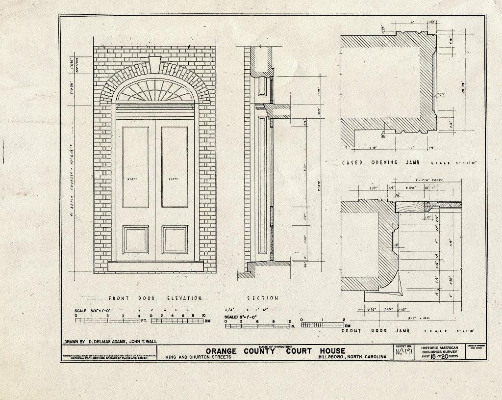 Historic Pictoric : Blueprint HABS NC,68-HILBO,4- (Sheet 15 of 20) - Orange County Courthouse, King & Churton Streets, Hillsborough, Orange County, NC
