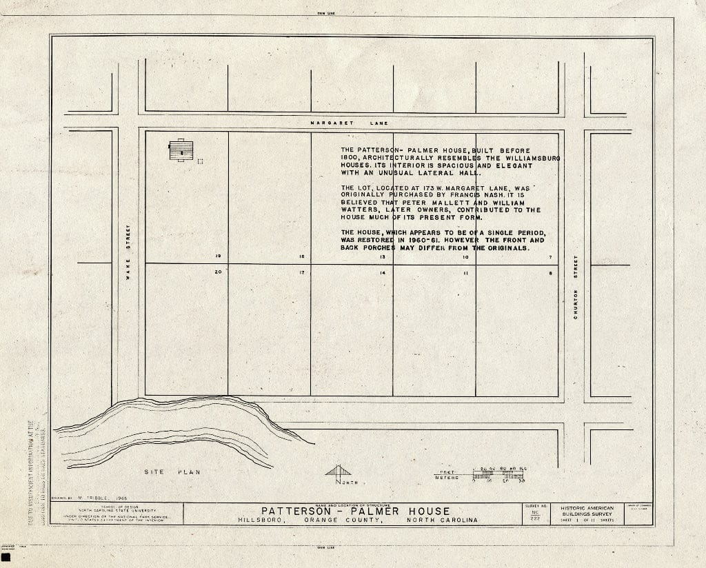 Historic Pictoric : Blueprint HABS NC,68-HILBO,12- (Sheet 1 of 11) - Palmer House, 173 West Margaret Lane, Hillsborough, Orange County, NC
