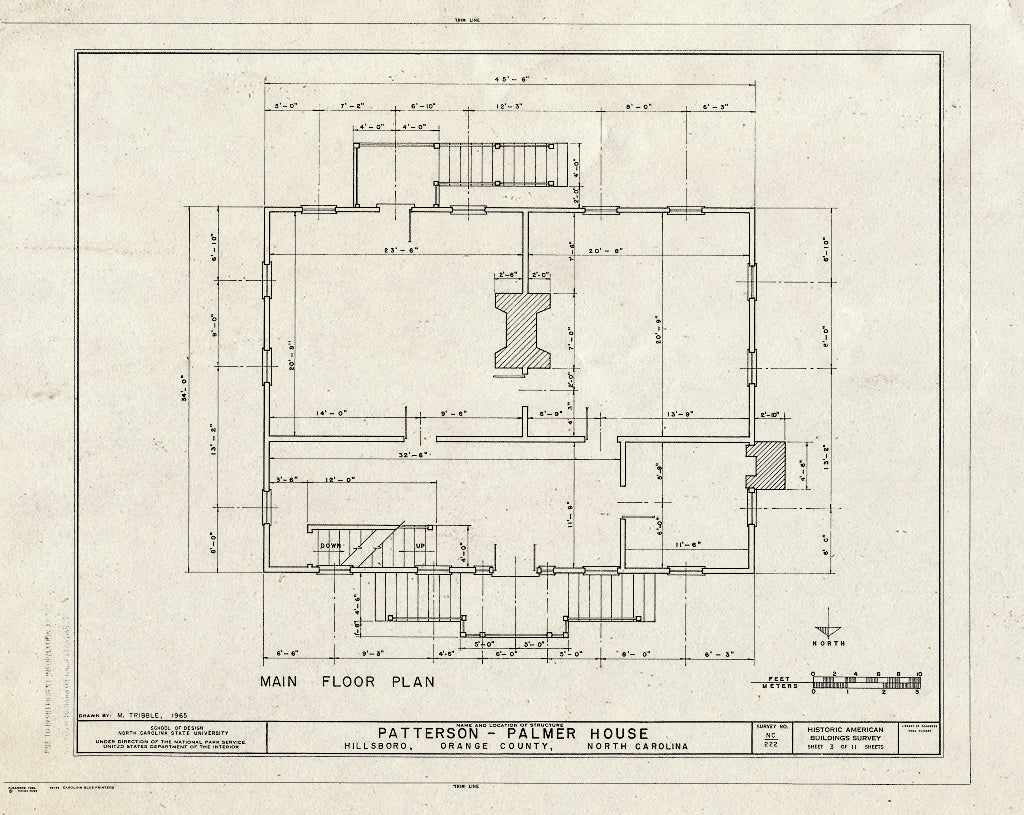 Historic Pictoric : Blueprint HABS NC,68-HILBO,12- (Sheet 3 of 11) - Palmer House, 173 West Margaret Lane, Hillsborough, Orange County, NC