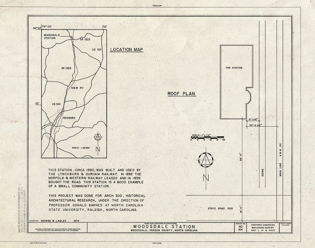 Historic Pictoric : Blueprint HABS NC,73-Wood,1- (Sheet 1 of 4) - Woodsdale Station, State Route 1322, Woodsdale, Person County, NC