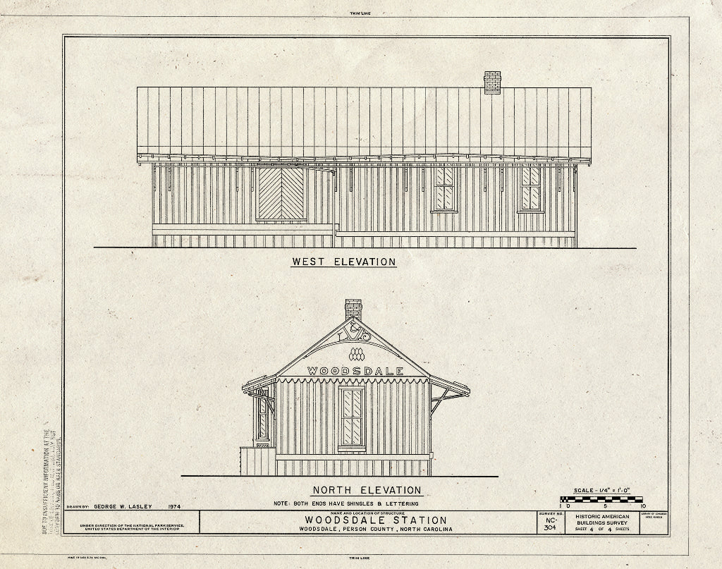Historic Pictoric : Blueprint HABS NC,73-Wood,1- (Sheet 4 of 4) - Woodsdale Station, State Route 1322, Woodsdale, Person County, NC