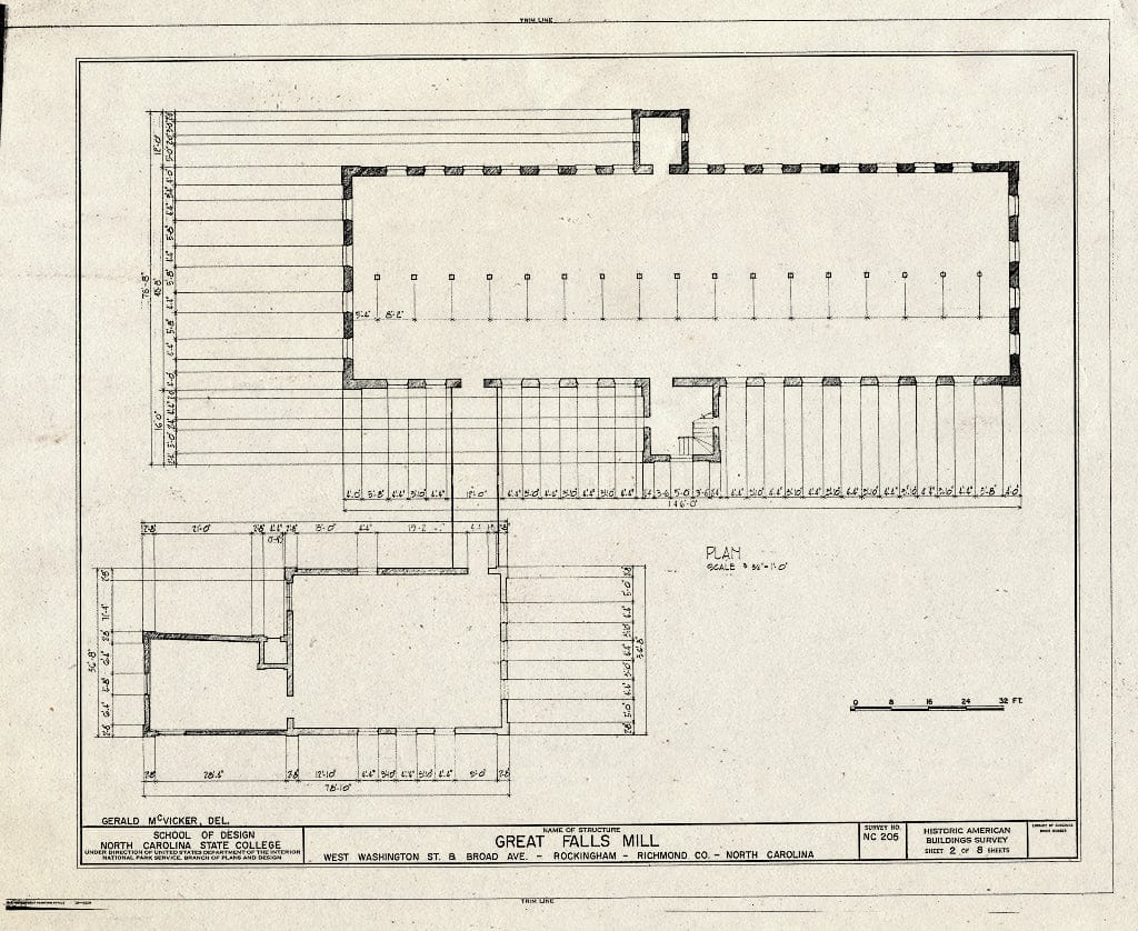 Historic Pictoric : Blueprint HABS NC,77-ROCHM,1- (Sheet 2 of 8) - Great Falls Mill, West Washington & Broad Avenue, Rockingham, Richmond County, NC