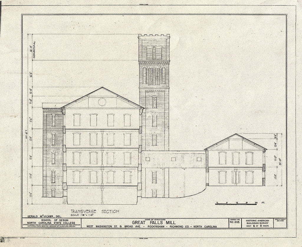 Historic Pictoric : Blueprint HABS NC,77-ROCHM,1- (Sheet 6 of 8) - Great Falls Mill, West Washington & Broad Avenue, Rockingham, Richmond County, NC