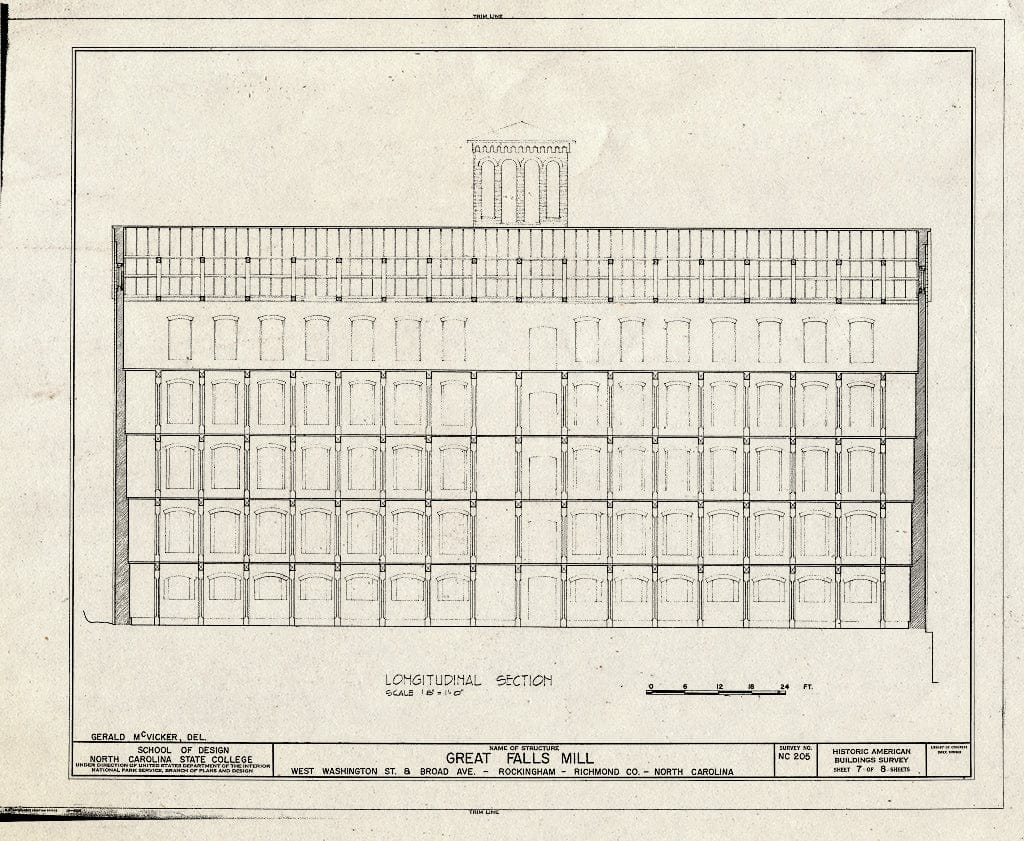 Historic Pictoric : Blueprint HABS NC,77-ROCHM,1- (Sheet 7 of 8) - Great Falls Mill, West Washington & Broad Avenue, Rockingham, Richmond County, NC